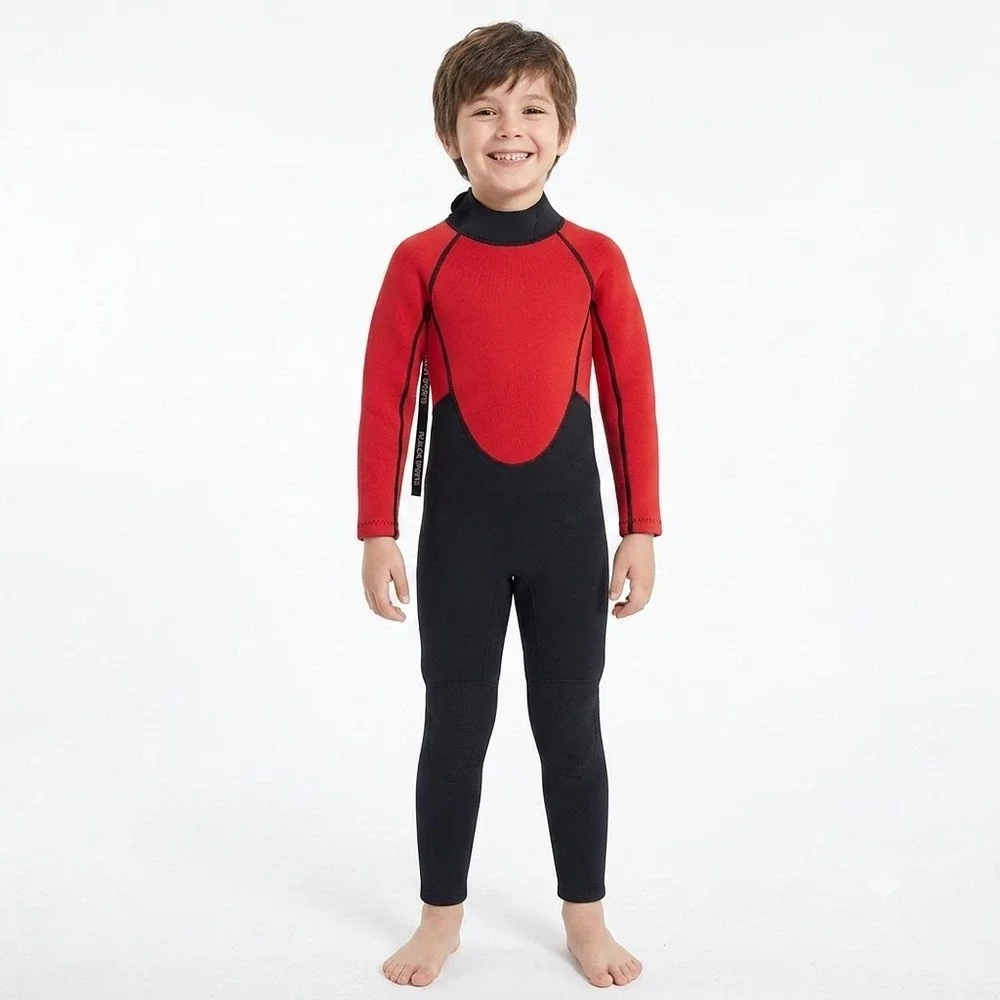 REALON Kids Full Wetsuit XS Red Black Neoprene Thermal Youth Surf Swim Dive